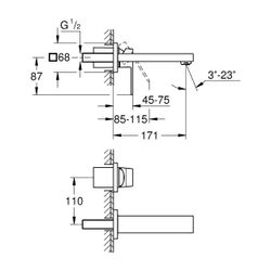 Grohe Eurocube 2-Loch-Waschtischbatterie, Wandmontage, Fertigmontageset, 171mm Ausladun... GROHE-19895DC0 4005176525018 (Abb. 1)