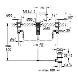 Grohe Eurosmart Cosmopolitan 3-Loch-Waschtischbatterie, 1 1/4" Zugstangen-Garnitur, Chr... GROHE-20187000 4005176874680 (Abb. 1)