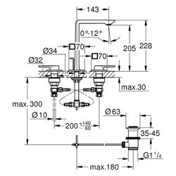 Grohe Allure 3-Loch-Waschtischbatterie, Standmontage, Ausladung 143mm, Zugstangen-Ablau... GROHE-20188KF1 4067393056300 (Abb. 1)
