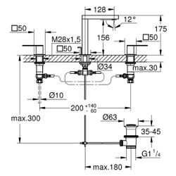 Grohe Plus 3-Loch-Waschtischbatterie Standmontage Zweigriff, mit Zugstangen-Ablaufgarni... GROHE-20301004 4067393079668 (Abb. 1)