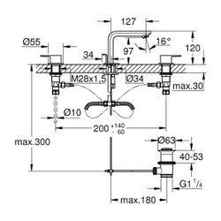 Grohe Lineare 3-Loch-Waschtischbatterie, 5,7l/min SpeedClean Mousseur, 1 1/4" Zugstange... GROHE-20304001 4005176409141 (Abb. 1)