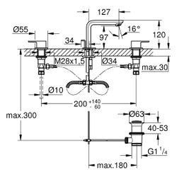 Grohe Lineare 3-Loch-Waschtischbatterie Platte/Armaturenloch zweigriffig, EcoJoy, Hard ... GROHE-20304AL1 4005176653674 (Abb. 1)