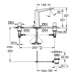 Grohe Allure Brilliant 3-Loch-Waschtischbatterie, 1/2", Standmontage, Zugstangen-Ablaufgarnitur 1 1/... GROHE-20344A00  (Abb. 1)