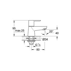 Grohe BauLoop Standventil, XS-Size, 1-Loch-Montage, Chrom, 20422000... GROHE-20422000  (Abb. 1)