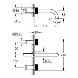Grohe Atrio Private Collection 3-Loch-Waschtischbatterie, Wandmontage, Knopfbetätigung,... GROHE-20589MS0 4005176946585 (Abb. 1)