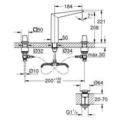 Grohe Allure Brilliant 3-Loch-Waschtisch-Standbatterie, EcoJoy, Push-open Ablaufgarnitu... GROHE-20634SD0 4005176759635 (Abb. 1)