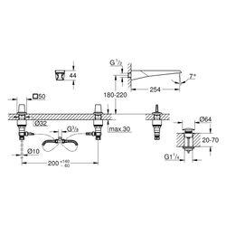 Grohe Allure Brilliant 3-Loch-Waschtisch-Wandbatterie, EcoJoy, Ausladung 256mm, Edelsta... GROHE-20635SD0 4005176759642 (Abb. 1)
