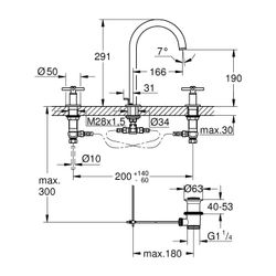 Grohe Atrio 3-Loch-Waschtischbatterie, Rohrauslauf, mit Kreuzgriffen, Zugstangen-Garnit... GROHE-20643GN0 4005176951763 (Abb. 1)