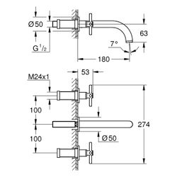 Grohe Atrio 3-Loch-Waschtisch-Wandbatterie, Fertigmontageset für 29 025 002, mit Kreuzg... GROHE-20661KF0 4067393056683 (Abb. 1)