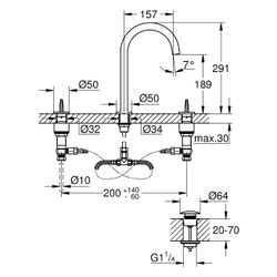 Grohe Atrio Icon 3D 3-Loch-Waschtisch-Standbatterie, EcoJoy, Push-open Ablaufgarnitur 1... GROHE-20664SD0 4005176763243 (Abb. 1)