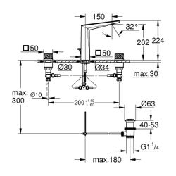 Grohe Allure Brilliant PC 3-Loch-Waschtischbatterie Supersteel, Kubusbetätigung White A... GROHE-20671DC0 4005176791727 (Abb. 1)