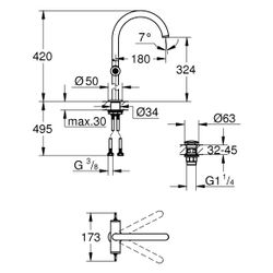 Grohe Atrio Private Collection Waschtisch-Einlochbatterie, XL-Size, für Hebelgriffe, Pu... GROHE-21140KF0 4067393056904 (Abb. 1)