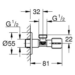Grohe Eckventil, Wandanschluss 1/2", Abgang 1/2", Schubrosette, Metallgriff, langer Sch... GROHE-22041DC1 4067393033332 (Abb. 1)