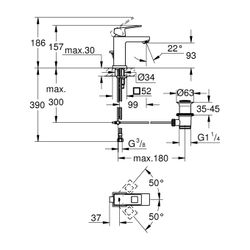 Grohe Eurocube Einhand-Waschtischbatterie, S-Size, 1 1/4" Zugstangen-Garnitur, Superste... GROHE-23127DC0 4005176524967 (Abb. 1)