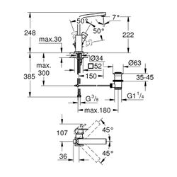 Grohe Eurocube Einhand-Waschtischbatterie, L-Size, schwenkbarer Rohrauslauf, 1 1/4" Zug... GROHE-2313500E 4005176906732 (Abb. 1)
