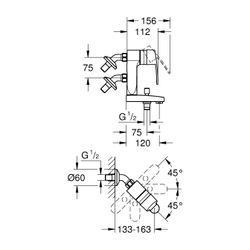 Grohe Eurostyle Cosmopolitan Vertica Einhand-Wannenbatterie, Anschlusswinkel 45 Grad, C... GROHE-23302000 4005176923876 (Abb. 1)