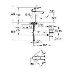 Grohe Eurosmart 1-Loch-Einhand-Waschtischbatterie, M-Size, Mattschwarz, Zugstangen-Gar... GROHE-233222433 4067393017141 (Abb. 1)