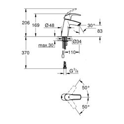 Grohe Eurosmart Einhand-Waschtischbatterie, 5l/min, 110mm Ausladung, Messing, Chrom, 23... GROHE-23323001 4005176934513 (Abb. 1)