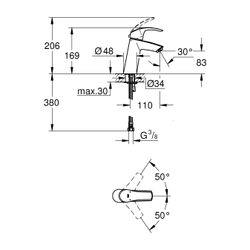 Grohe Eurosmart Einhand-Waschtischbatterie M-Size 23324001, 5l/min, 3/8", Messing, Chro... GROHE-23324001 4005176934520 (Abb. 1)
