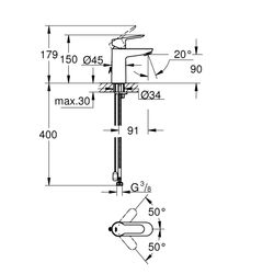 Grohe Einhand-Waschtischbatterie BauEdge, mit versenkbarer Kette, S-Size, 5,7l/min, Chr... GROHE-23329000 4005176934261 (Abb. 1)