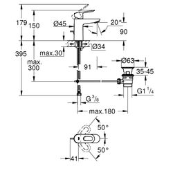 Grohe BauLoop Einhand-Waschtischbatterie, DN 15, S-Size, 1-Loch-Montage, mit Zugstangen-Ablaufgarnit... GROHE-23335000  (Abb. 1)