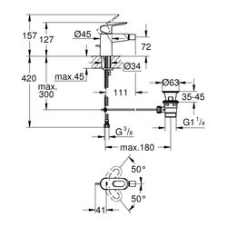 Grohe BauLoop Einhand-Bidetbatterie, 1/2", Zugstangen-Ablaufgarnitur 1 1/4", 1-Loch-Montage, Chrom, ... GROHE-23338000  (Abb. 1)