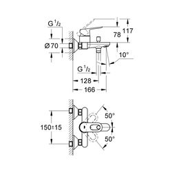 Grohe BauLoop Einhand-Wannenbatterie, 1/2", Wandmontage, mit integr. Rückflussverh., S-Anschlüsse, e... GROHE-23341000  (Abb. 1)
