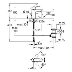 Grohe BauEdge Einhand-Waschtischbatterie, 1/2", S-Size, Zugstangen-Ablaufgarnitur aus M... GROHE-23356000 4005176934131 (Abb. 1)