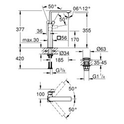 Grohe Allure Einhand-Waschtischbatterie, XL-Size, für freist. Waschschüsseln, mit Push-... GROHE-23403MS1 4005176945229 (Abb. 1)