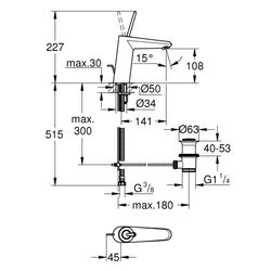 Grohe Eurodisc Joy Einhand-Waschtischbatterie, 1/2", M-Size, Moon White/Chrom, 23427LS0... GROHE-23427LS0  (Abb. 1)