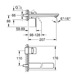 Grohe Lineare 2-Loch-Waschtischbatterie, Wandmontage, Fertigmontageset, 207mm Ausladung... GROHE-23444AL1 4005176586187 (Abb. 1)