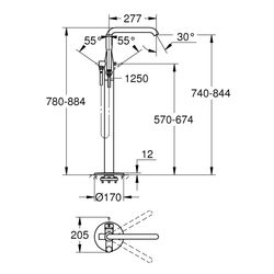 Grohe Essence Einhand-Wannenbatterie 1/2", Bodenmontage, autom. Umstellung Wanne/Brause, schwenkbare... GROHE-23491BE1  (Abb. 1)