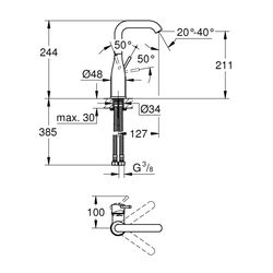 Grohe Essence Einhand-Waschtischbatterie, 1/2", L-Size, AquaGuide, mit Temperaturbegren... GROHE-23541001 4005176313912 (Abb. 1)