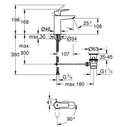 Grohe BauEdge Einhand-Waschtischbatterie, 1/2", M-Size, Energie-Sparfunktion, Chrom, 23... GROHE-23759000 4005176388477 (Abb. 1)