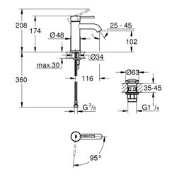 Grohe Essence Einhand-Waschtischbatterie, S-Size, 5,7l/min, Messing, Chrom, 23797001... GROHE-23797001 4005176415531 (Abb. 1)