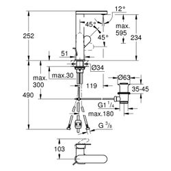 Grohe Plus Einhand-Waschtischbatterie, L-Size, 1-Loch-Montage, ausziehb. Auslauf, Zugst... GROHE-23843GN4 4067393079521 (Abb. 1)