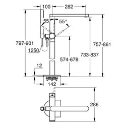 Grohe Plus Einhand-Wannenbatterie, Bodenmontage, Fertigmontageset, mit Handbrauseset, H... GROHE-23846AL3 4005176585722 (Abb. 1)