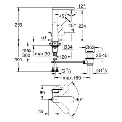 Grohe Plus Einhand-Waschtischbatterie, L-Size, 1-Loch-Montage, Schwenkauslauf, Zugstang... GROHE-23851DL4 4067393079446 (Abb. 1)