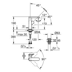 Grohe Plus Einhand-Waschtischbatterie, M-Size, Einloch, Schwenkauslauf, glatter Körper ... GROHE-23872004 4067393079354 (Abb. 1)
