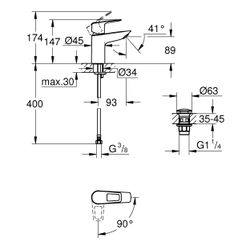 Grohe BauLoop Einhand-Waschtischbatterie, S-Size, Energie-Sparfunkt., EcoJoy 5,7l/min, ... GROHE-23883001 4005176554179 (Abb. 1)
