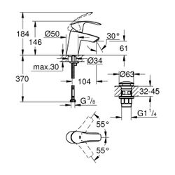 Grohe Eurosmart Einhand-Waschtischbatterie, S-Size, Push-open Ablaufgarnitur 1 1/4", Ch... GROHE-23922002 4005176583322 (Abb. 1)