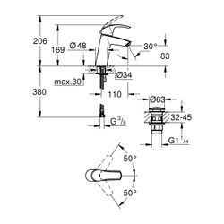 Grohe Eurosmart Einhand-Waschtischbatterie, M-Size, Push-open Ablaufgarnitur 1 1/4", Ch... GROHE-23923002 4005176583339 (Abb. 1)