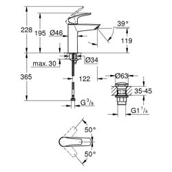 Grohe Eurosmart Einhand-Waschtischbatterie, M-Size, Temperaturbegrenzer, glatter Körper... GROHE-23923003 4005176613333 (Abb. 1)