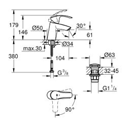 Grohe Eurosmart Einhand-Waschtischbatterie, S-Size, Push-open Ablaufgarnitur 1 1/4", Ka... GROHE-23924002 4005176583346 (Abb. 1)