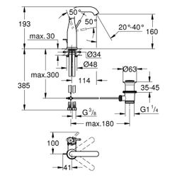 Grohe Essence Einhand-Waschtischbatterie, M-Size, Crafted Bedienungshebel, Zugstangen-A... GROHE-24173PF1 4067393076254 (Abb. 1)