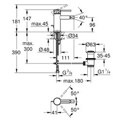 Grohe Einhand-Bidetbatterie Essence, Crafted Bedienungshebel, Zugst.-Ablaufgarnitur, cr... GROHE-24178DE1 4067393108009 (Abb. 1)