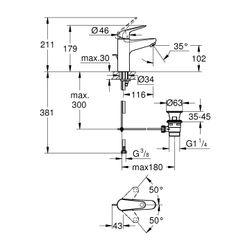 Grohe Euroeco Einhand-Waschtischbatterie, M-Size, M-Size, Zugstangen-Garnitur, Water Sa... GROHE-24265001 4005176742767 (Abb. 1)