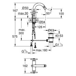 Grohe Atrio Zweigriff-Bidetbatterie, 1-Loch-Montage, mit Kreuzgriffen, Zugstangen-Ablau... GROHE-24353MS0 4005176945670 (Abb. 1)