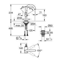 Grohe Atrio 1-Loch-Einhand-Waschtischbatterie, M-Size, Schwenkauslauf, 1 1/4", Warm Sun... GROHE-24363DL0 4005176952272 (Abb. 1)