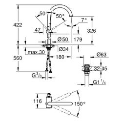 Grohe Atrio Einhand-Waschtischbatterie, XL, Einloch, für freist. Waschsch., Push-open A... GROHE-24365MG0 4005176944994 (Abb. 1)